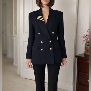 Casual Corner Petite 10P Black Wool Military Blazer Gold Buttons